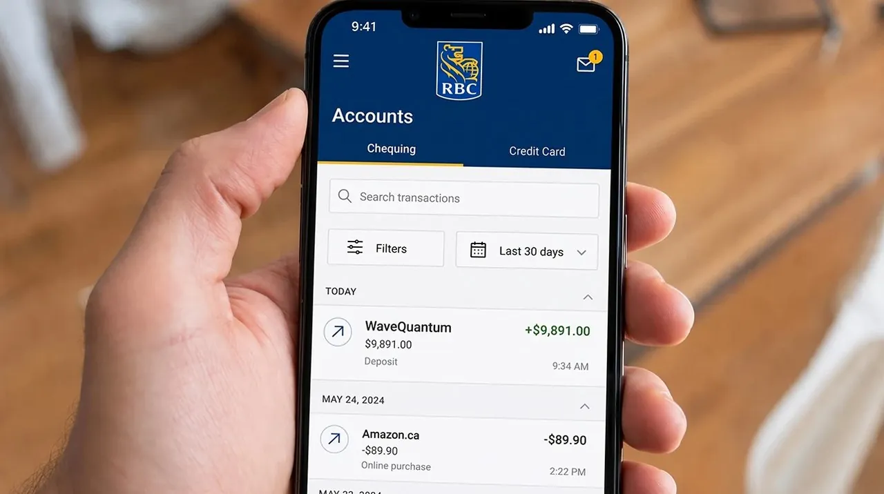 A WaveQuantum deposit notification on a banking app